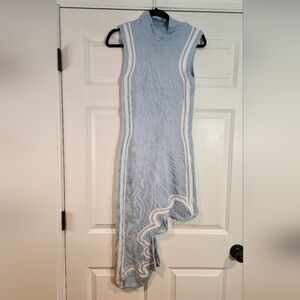 NWT Juicici stretchy blue and white knit sleeveless wave hem dress M